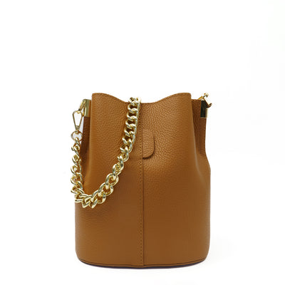 Leather bag "Ravenna midi" with leather chain, Brown