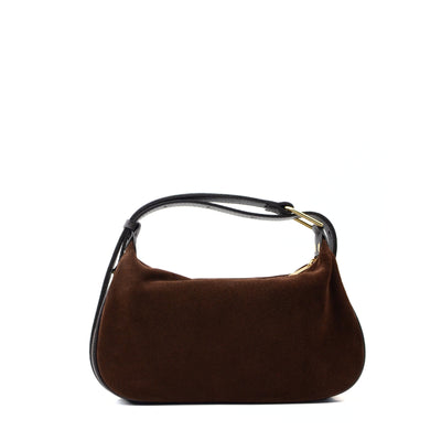 Bag "Catania" in genuine suede and leather, Dark brown