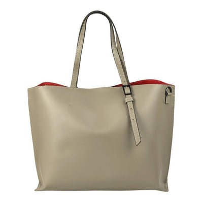 Large shopping bag in genuine leather "Venice", Light grey