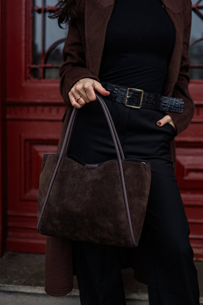 Shopping bag "Florence L" Dark brown suede