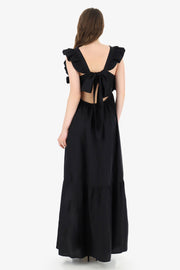 Svart maxiklänning med knytband - Latalia.se