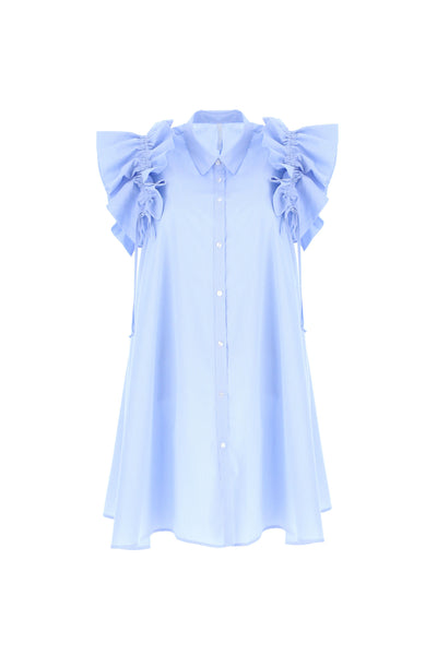 Ljusblå skjortklänning med volanger - Latalia.se