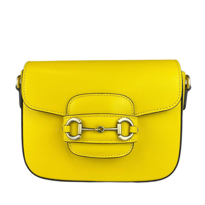 Shoulder strap bag in genuine leather with horsebit "Verona", Yellow