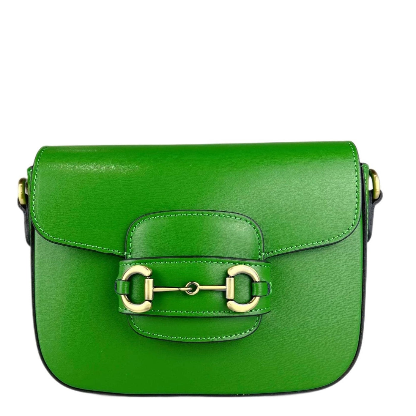 Shoulder strap bag in genuine leather with horsebit "Verona", Green