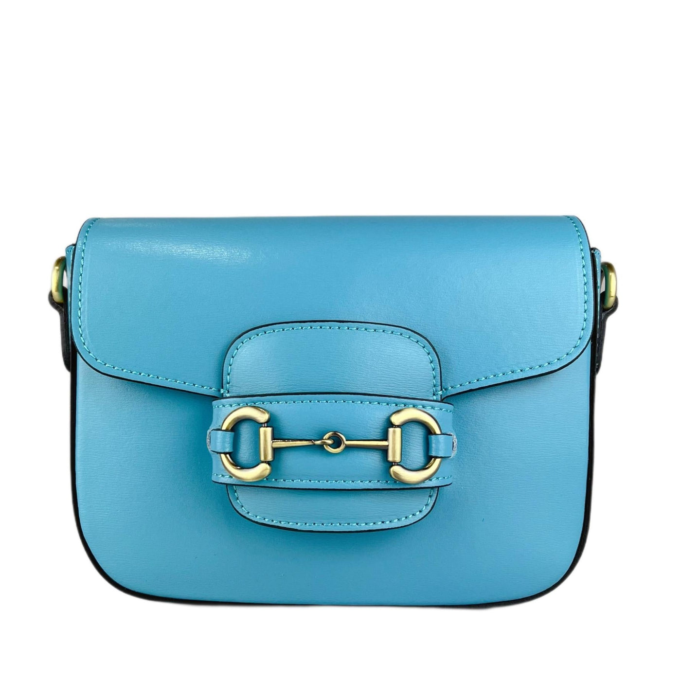 Shoulder strap bag in genuine leather with horsebit "Verona", Turquoise