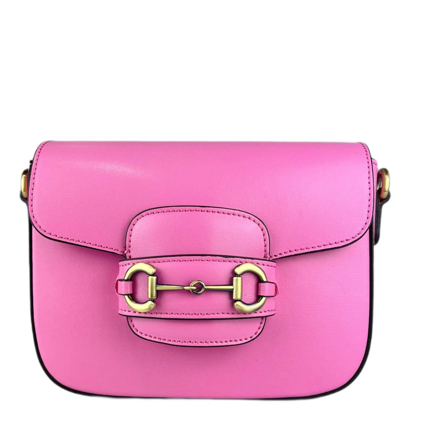 Shoulder strap bag in genuine leather with horsebit "Verona", Pink