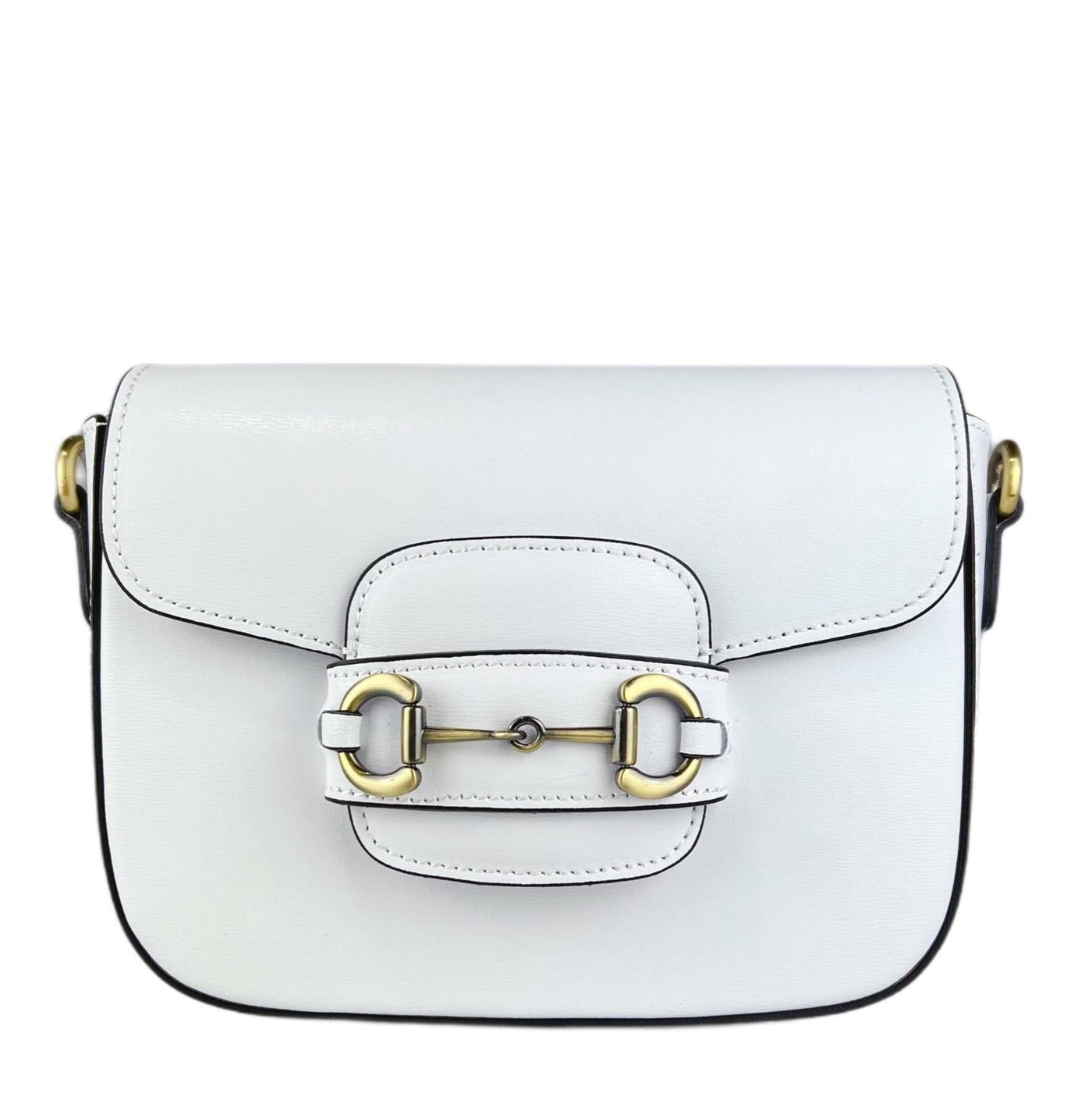 Shoulder strap bag in genuine leather with horsebit "Verona", White