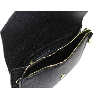 Envelope bag with shoulder strap in genuine leather