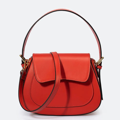 Leather bag with 2 shoulder straps "Milan", Red