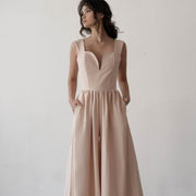 Jumpsuit med vida ben "Wanna it", Beige - Latalia.se