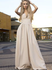 Jumpsuit med vida ben "Wanna it", Beige - Latalia.se