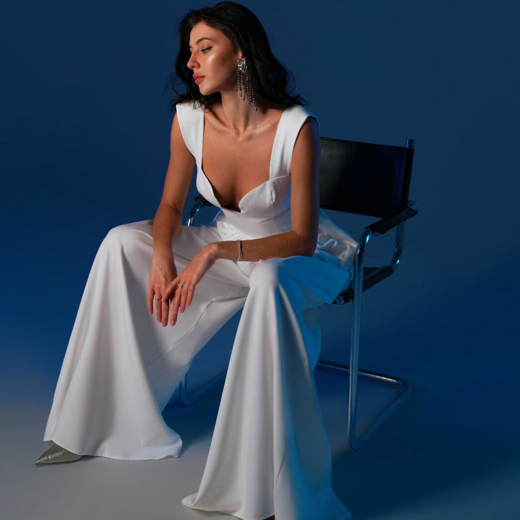 Jumpsuit med vida ben "Wanna it", Vit - Latalia.se