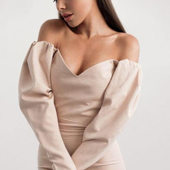 Figursydd mini-klänning "Little", Beige - Latalia.se