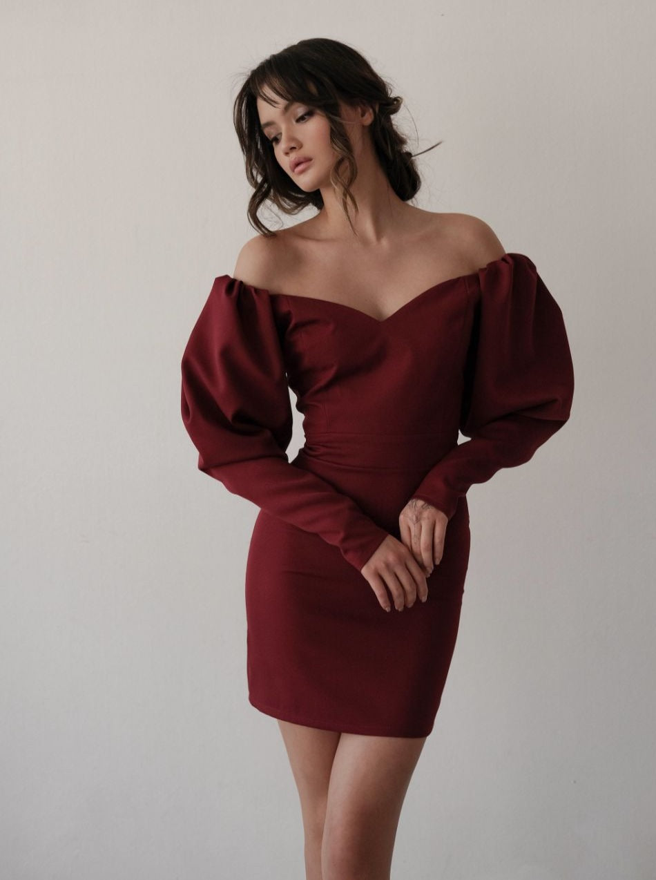 bordeaux short dress FLORAL LACE LONG SLEEVE MINI DRESS IN BORDEAUX | CULT MIA