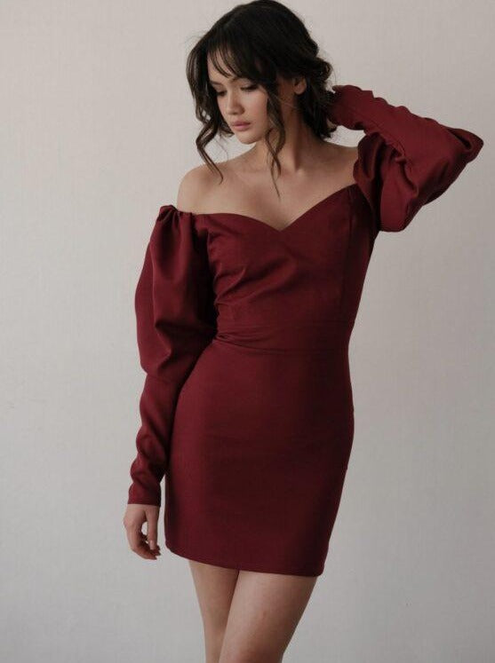 Figursydd mini-klänning "Little", Bordeaux - Latalia.se