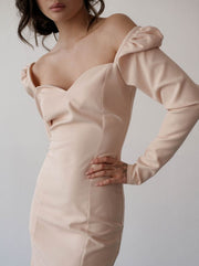 Figursydd midi-klänning "Boyfriend", Beige - Latalia.se