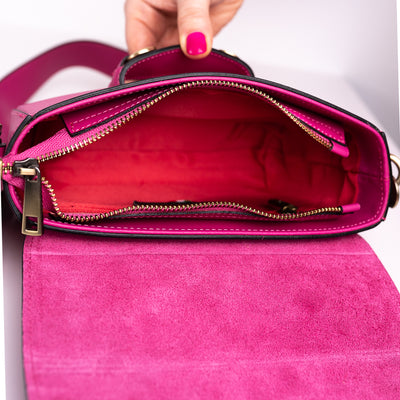 Shoulder strap bag in genuine leather with horsebit "Verona", Pink