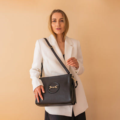 Large handbag in genuine leather "Messina", Black