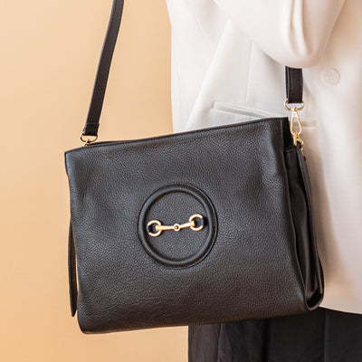 Large handbag in genuine leather "Messina", Black