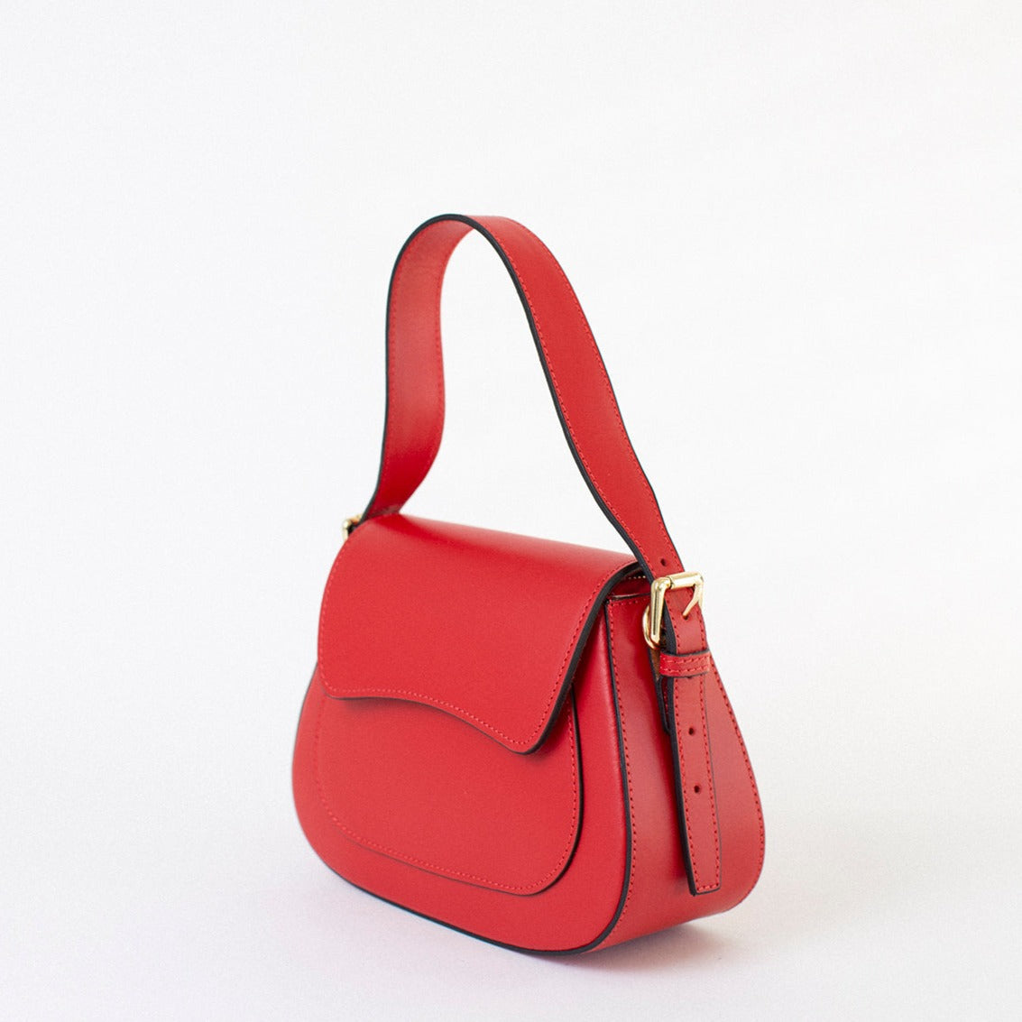 Leather bag with 2 shoulder straps "Milan", Red