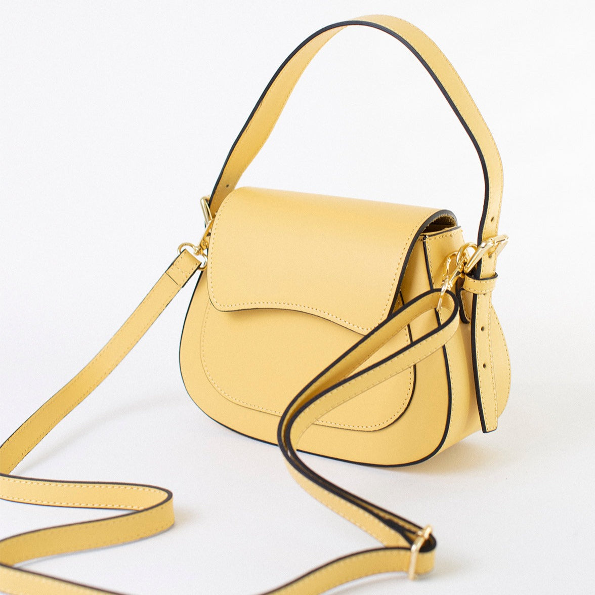 Leather bag with 2 shoulder straps "Milan", Yellow