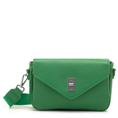 Läderväska med textilaxelrem "Turin", Grön