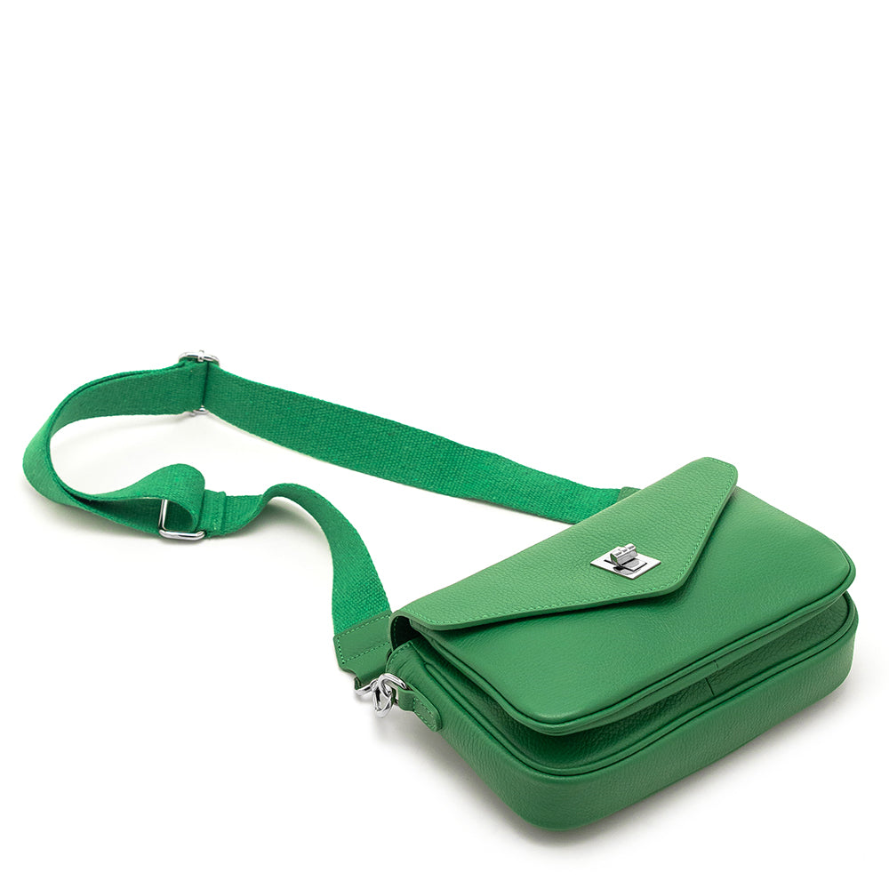 Leather bag with textile shoulder strap "Turin", Green