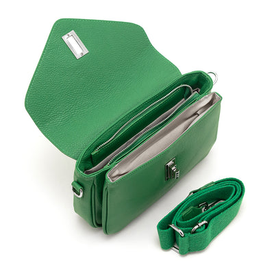 Läderväska med textilaxelrem "Turin", Grön