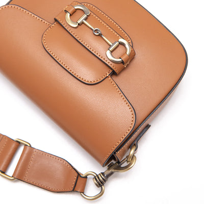 Shoulder strap bag in genuine leather with horsebit "Verona", Brown
