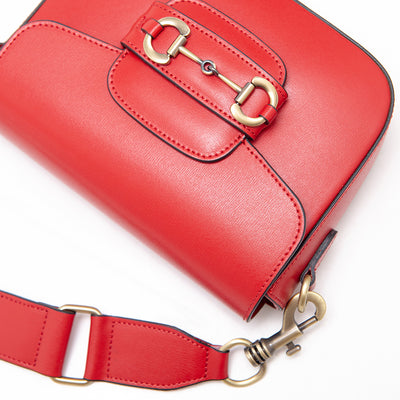 Shoulder strap bag in genuine leather with horsebit "Verona", Red