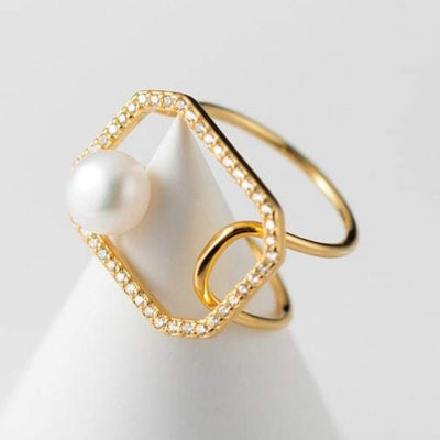 Ring silver with pearl, gold plated