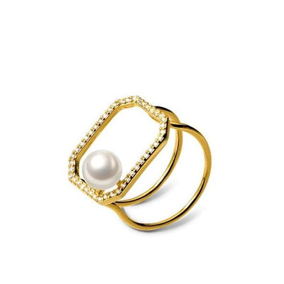 Ring silver with pearl, gold plated