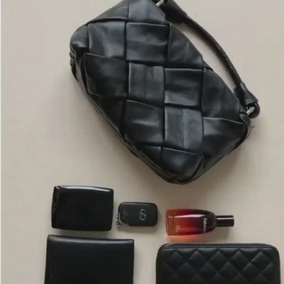 Braided leather handbag "Roma", Black