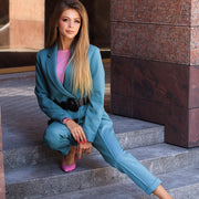 Ankellånga byxor med resor i midjan, Blå - Latalia.se