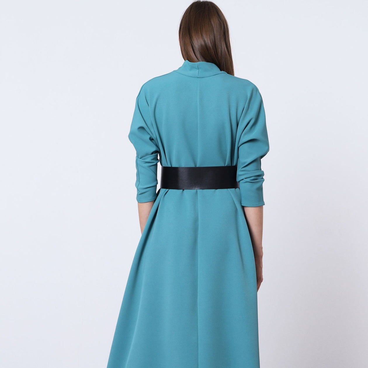 Klänning med bälte och batwing-ärmar, Blå - Latalia.se