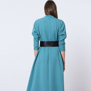 Klänning med bälte och batwing-ärmar, Blå - Latalia.se