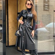 Set med ärmlös skinnklänning och polotröja, Svart - Latalia.se