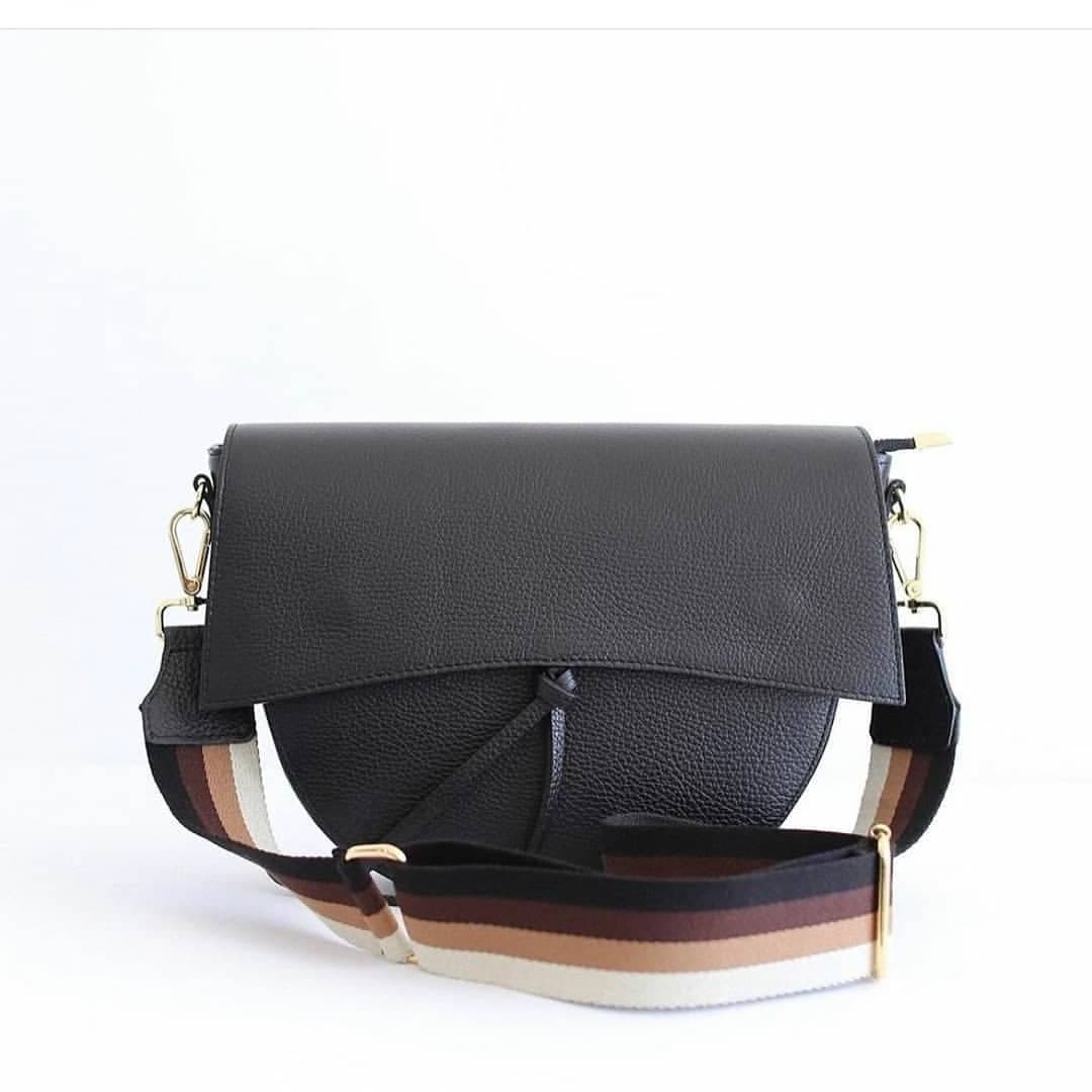 Leather bag "Modica" with 2 shoulder straps, Black