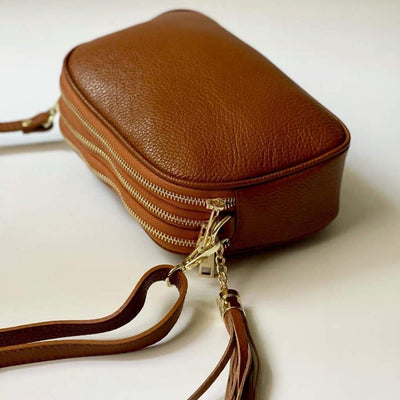 Leather bag "Viterbo", 3 compartments, Gold