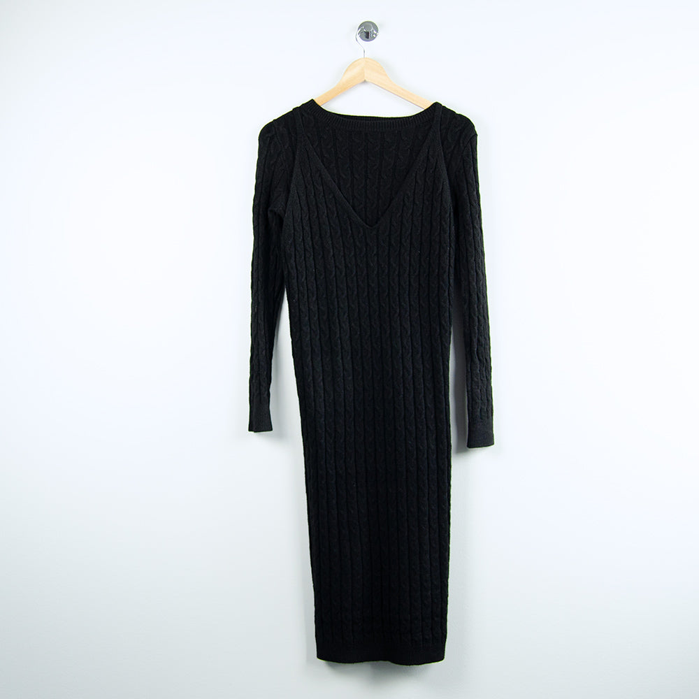 Stickat set med tröja och klänning, Svart - Latalia.se