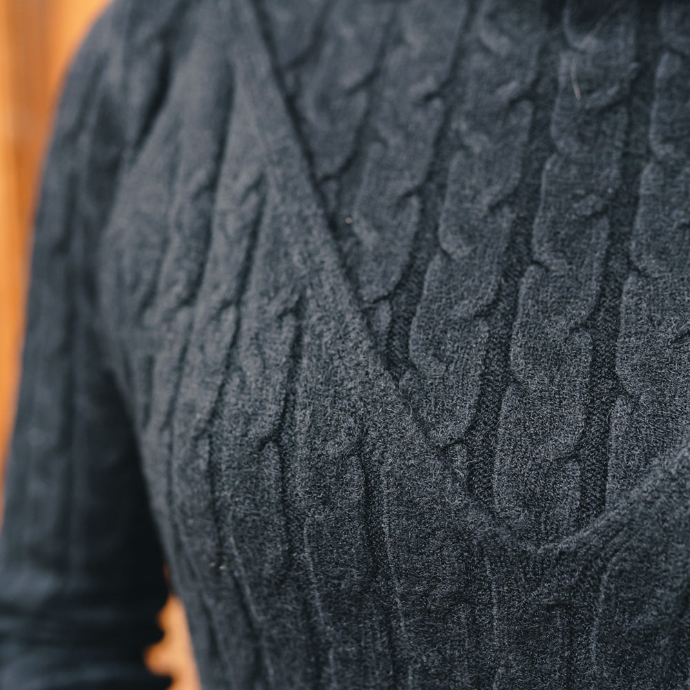 Stickat set med tröja och klänning, Svart - Latalia.se