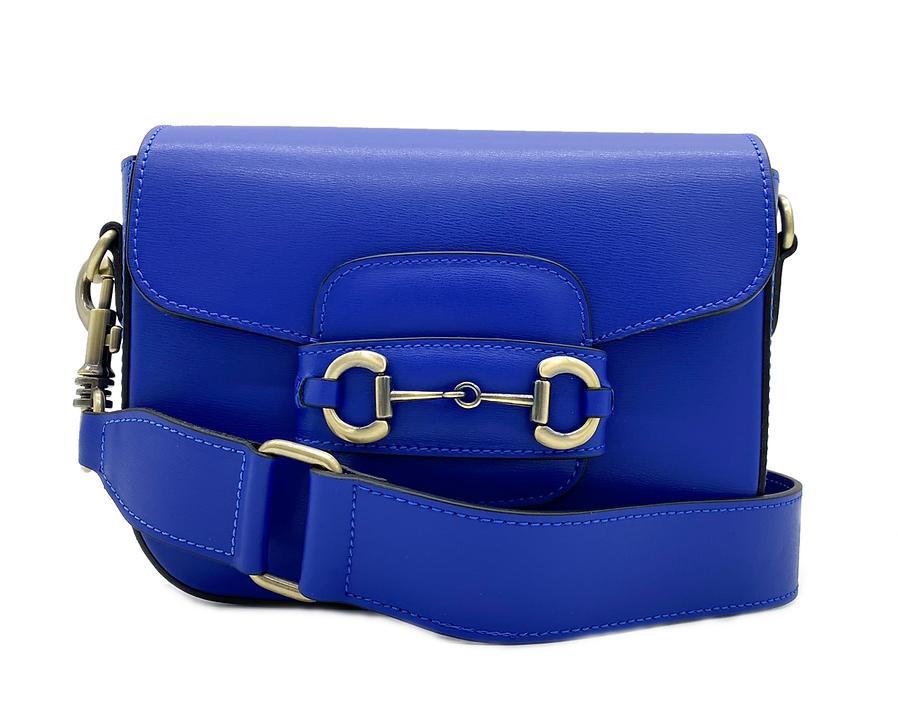 Shoulder strap bag in genuine leather with horsebit "Verona", Blue