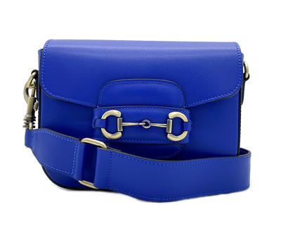 Shoulder strap bag in genuine leather with horsebit "Verona", Blue