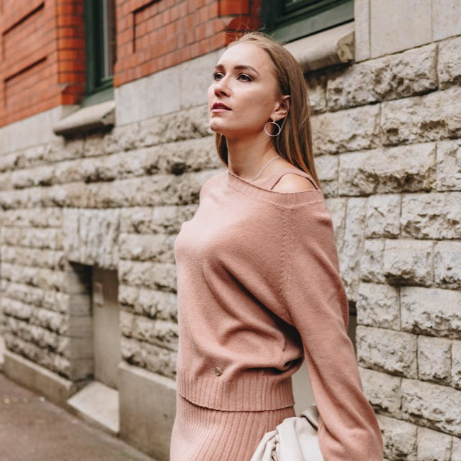 Set med ribbad klänning och tröja, Rosa - Latalia.se