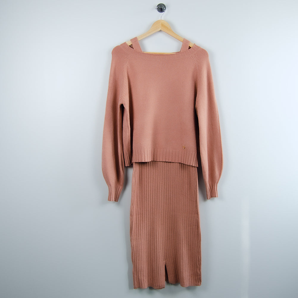 Set med ribbad klänning och tröja, Rosa - Latalia.se