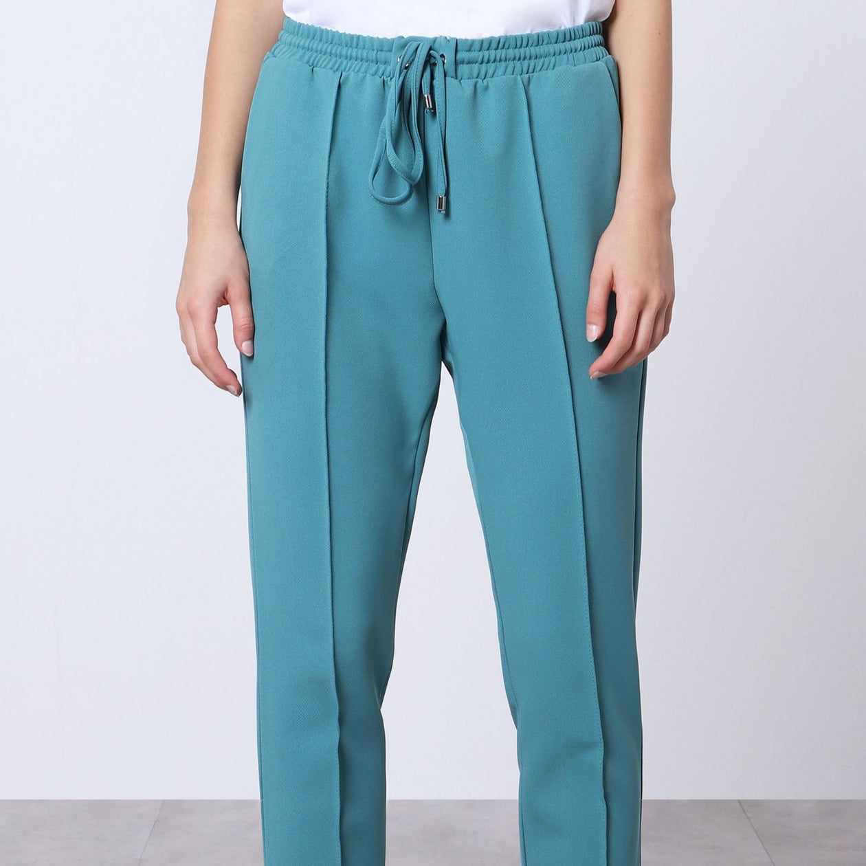 Ankellånga byxor med resor i midjan, Blå - Latalia.se