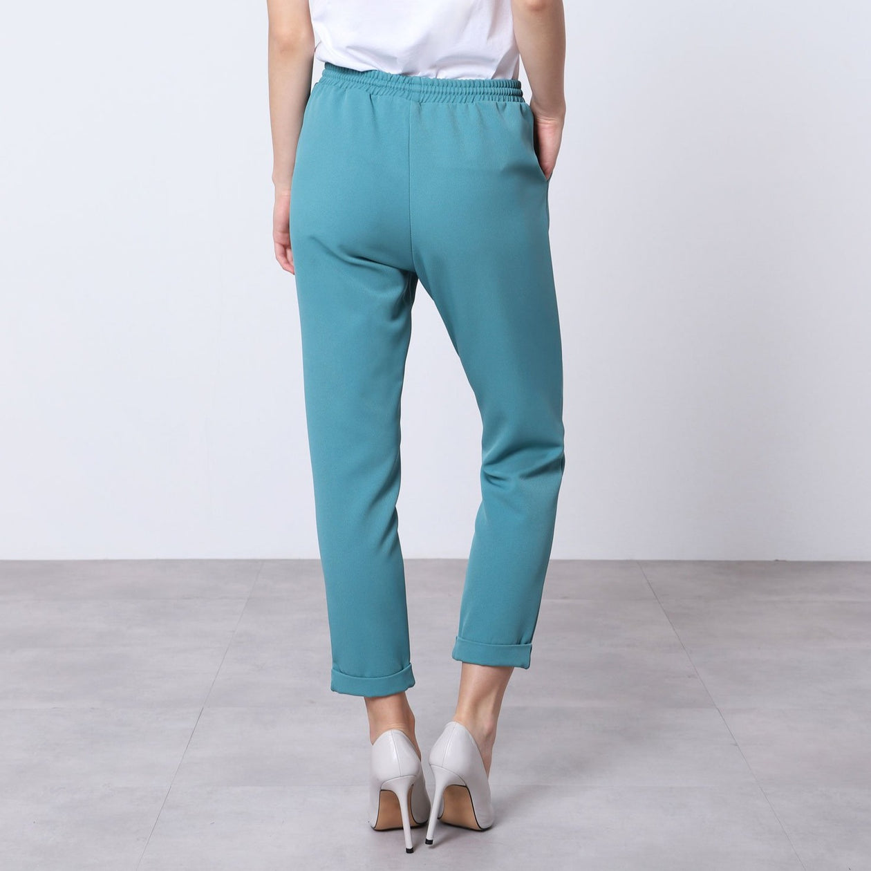 Ankellånga byxor med resor i midjan, Blå - Latalia.se