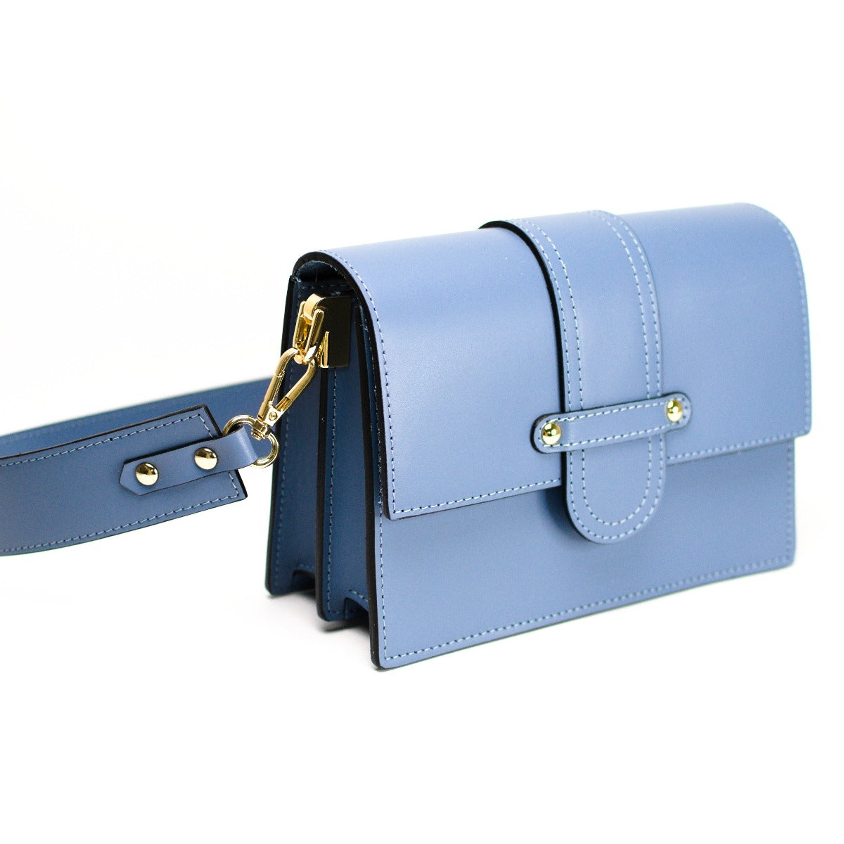 Läderväska med 2 axelremmar "Atri", Ljusblå